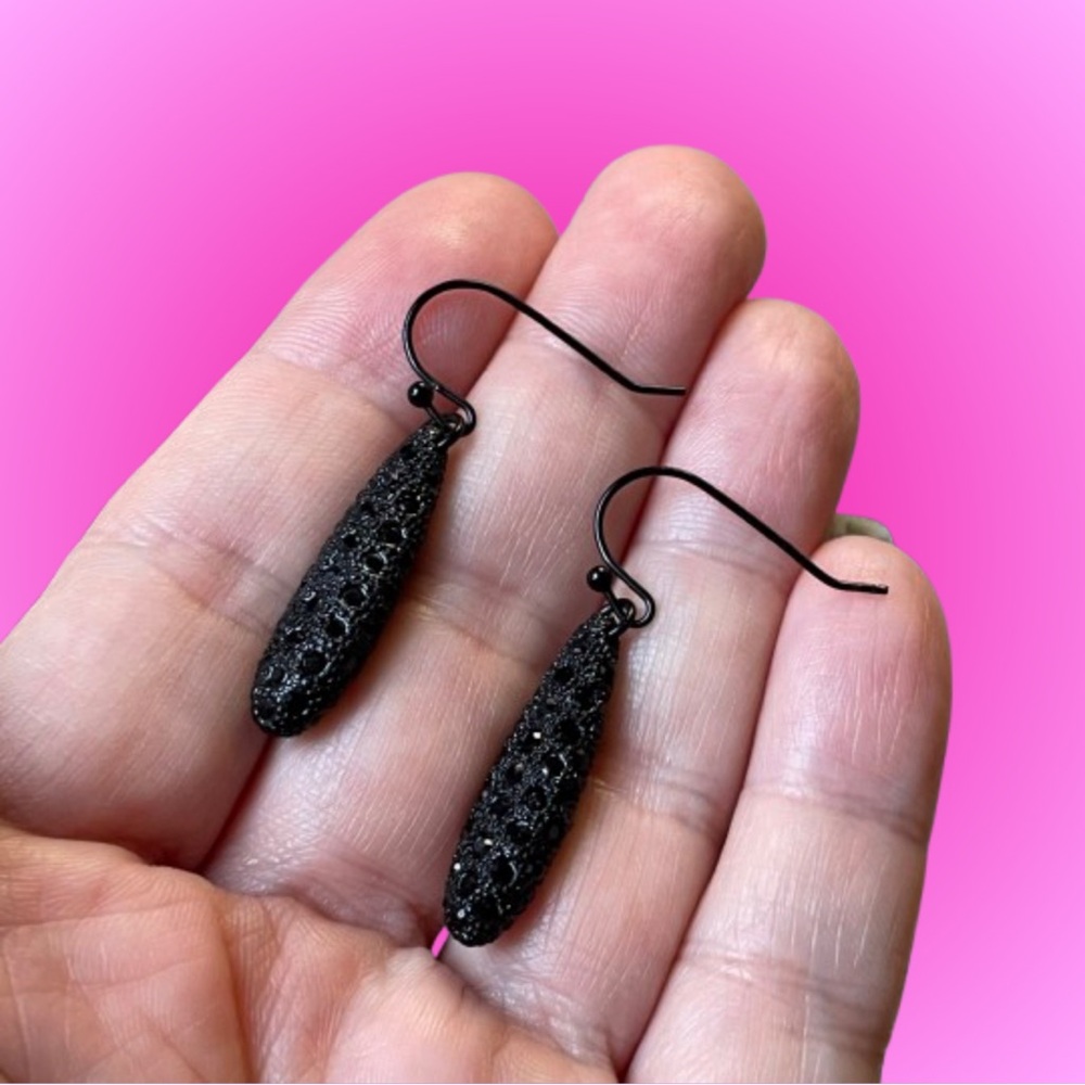Black Lia Sophia (?) rhinestone dangle teardrop earrings goth sparkly
